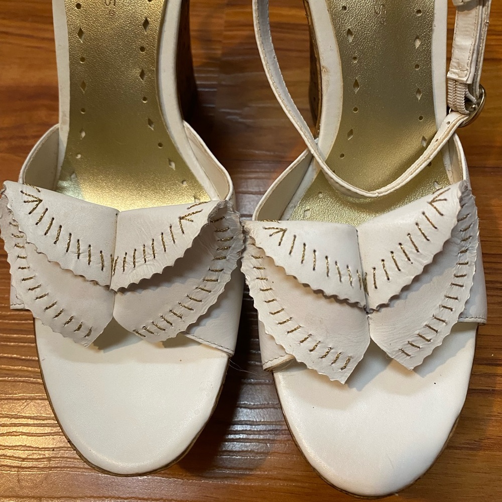 BCBGirls White and Gold Wedge Sandals